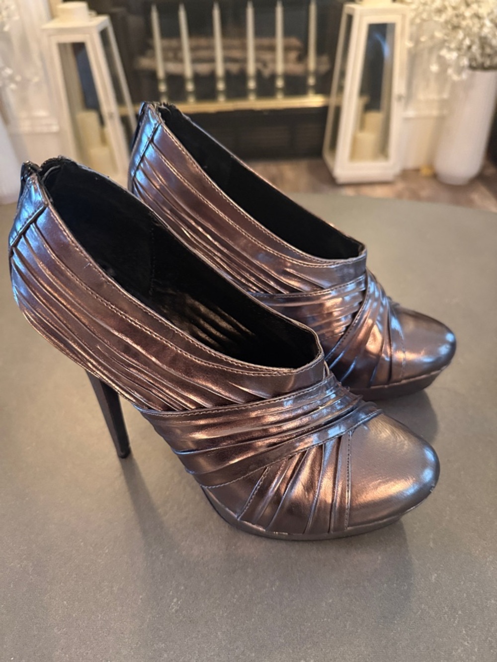 Colin Stuart Metallic Bronze Pleated Stiletto Booties